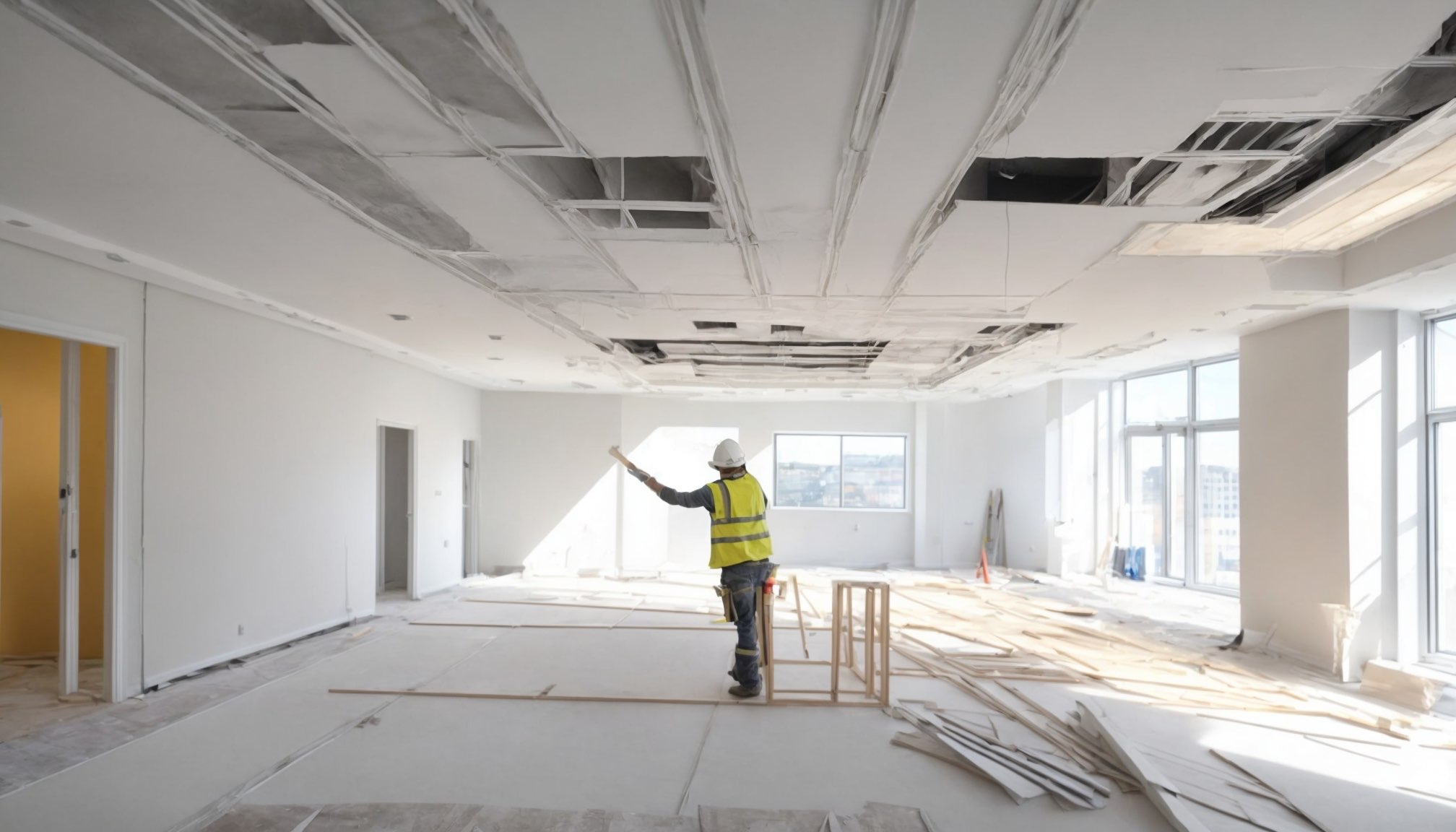 Drylining contractor at work on a Solihull residential project