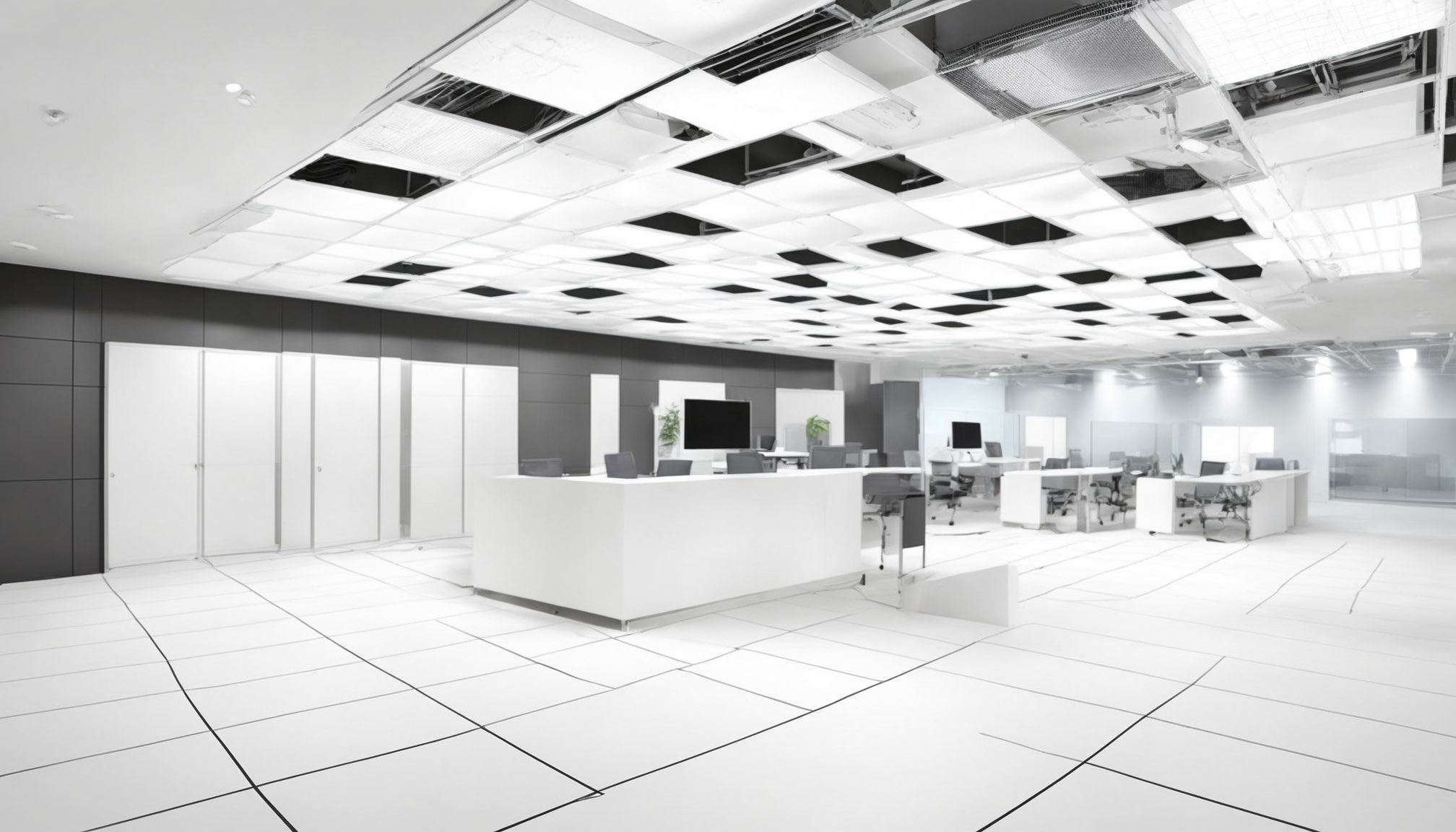 Suspended ceiling grid being installed in a Solihull commercial office
