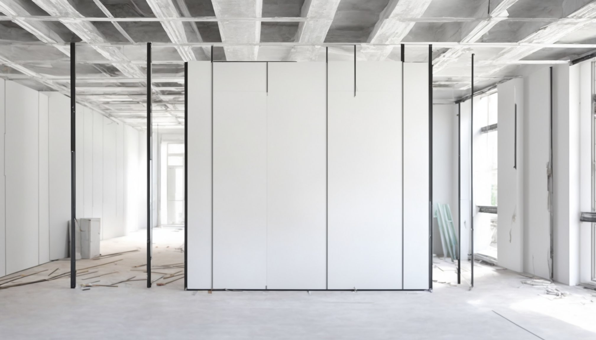 Metal stud partition wall being installed in a Solihull office fit-out